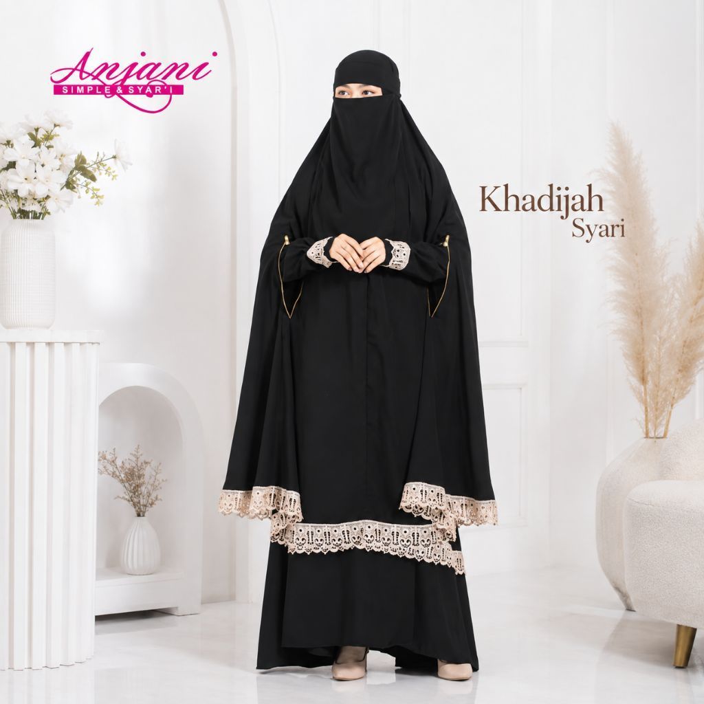 Gamis Syari Set Jilbab Khadijah Syari Bahan Wolfis Grade A Gamis Polos Busui by Anjani