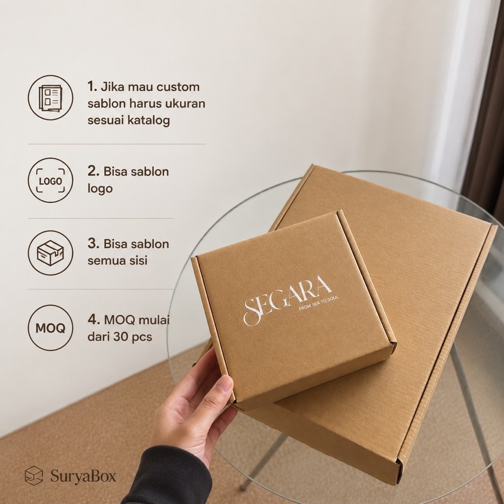 ( SuryaBox ) Box Kaos Baju Kardus 35x25x5 & 25x25x5 | Hard Box Tebal Anti Penyok |  Sablon Logo Cust