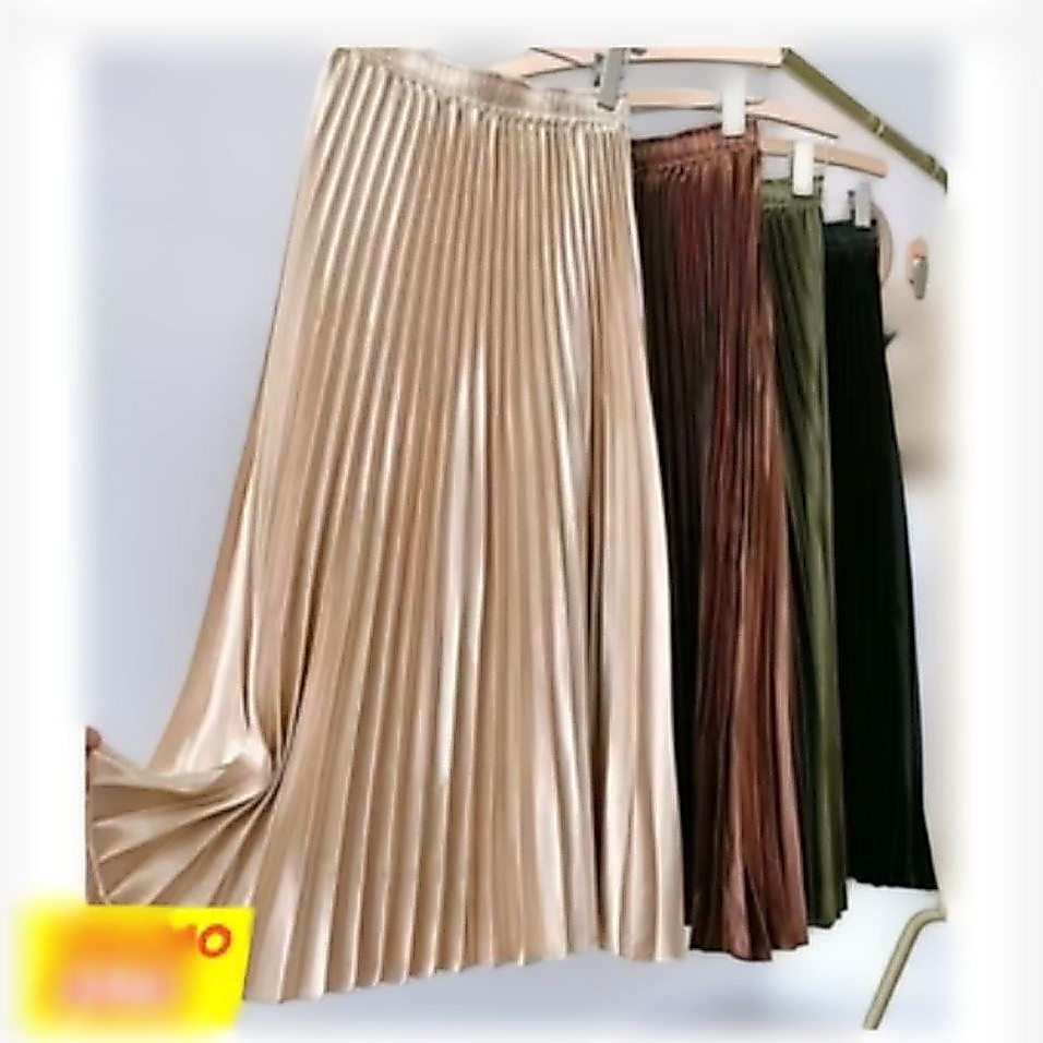 ROK PLISKET  BLUDRU VELVET IMPORT BREN YUeSHI FASHION..WARNA KHAKI