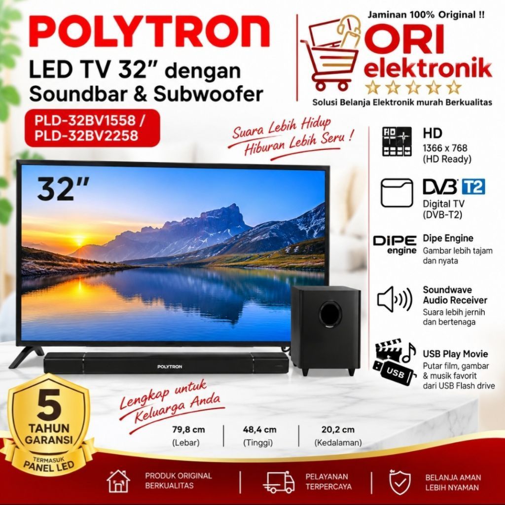 POLYTRON LED TV 32" SOUNDBAR PLD -32BV1558