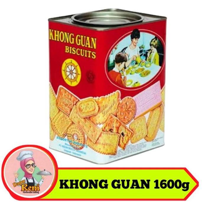 Khong guan biskuit kaleng besar persegi 1600g Camilan