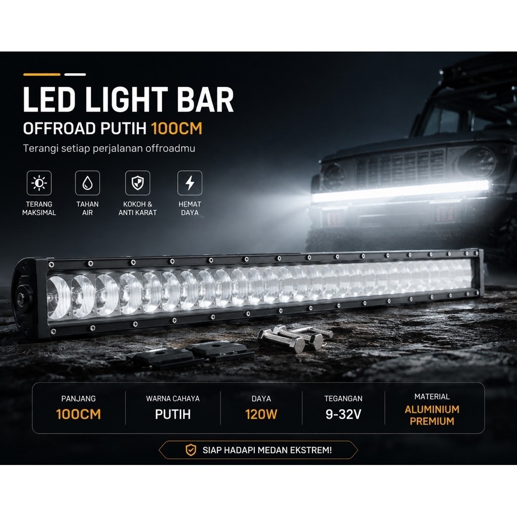 Lampu Sorot LED Light Bar Offroad Putih/Kuning 100cm