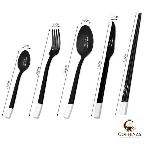 luxury picasso dinner spoon set black matte white / paket sendok garpu
