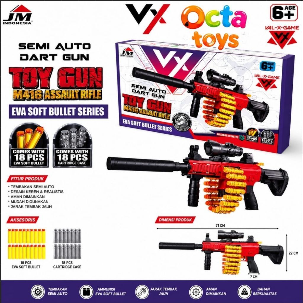 Mainan Tembakan Semi Auto M416  EVA Soft Bullet - JM Indonesia VX Octa Toys (Usia 6+)