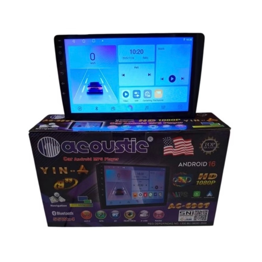 Head unit android 9 /10 inch acoustic ac-6907 ram 4+64 support android auto+carplay