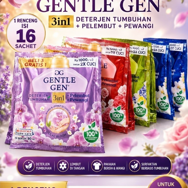 16 sachet Gentle gen deterjen tumbuhan || deterjen cair gentle gen