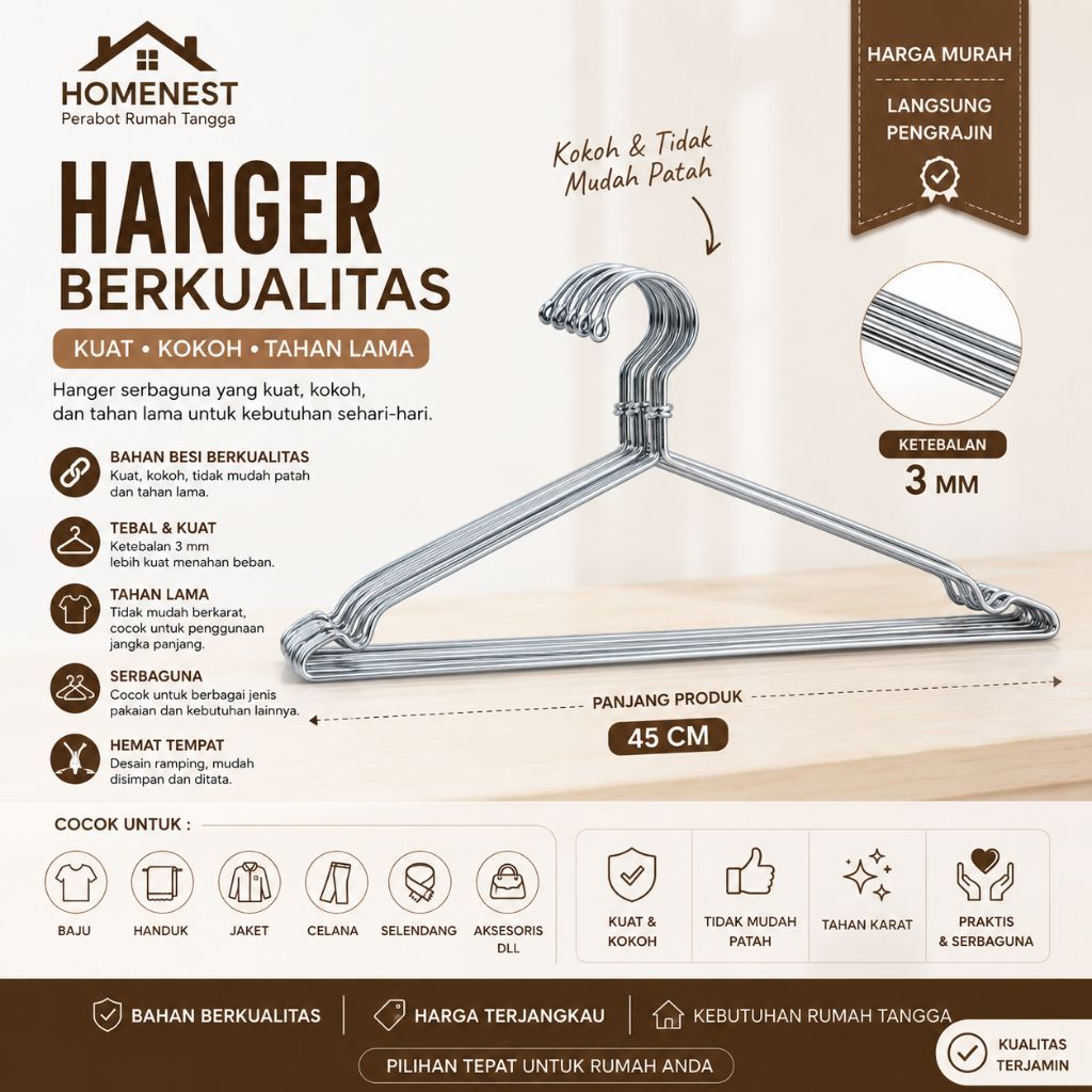 Hanger  dewasa isi 12 | Hanger tebal murah kuat | Hanger kawat Tebal