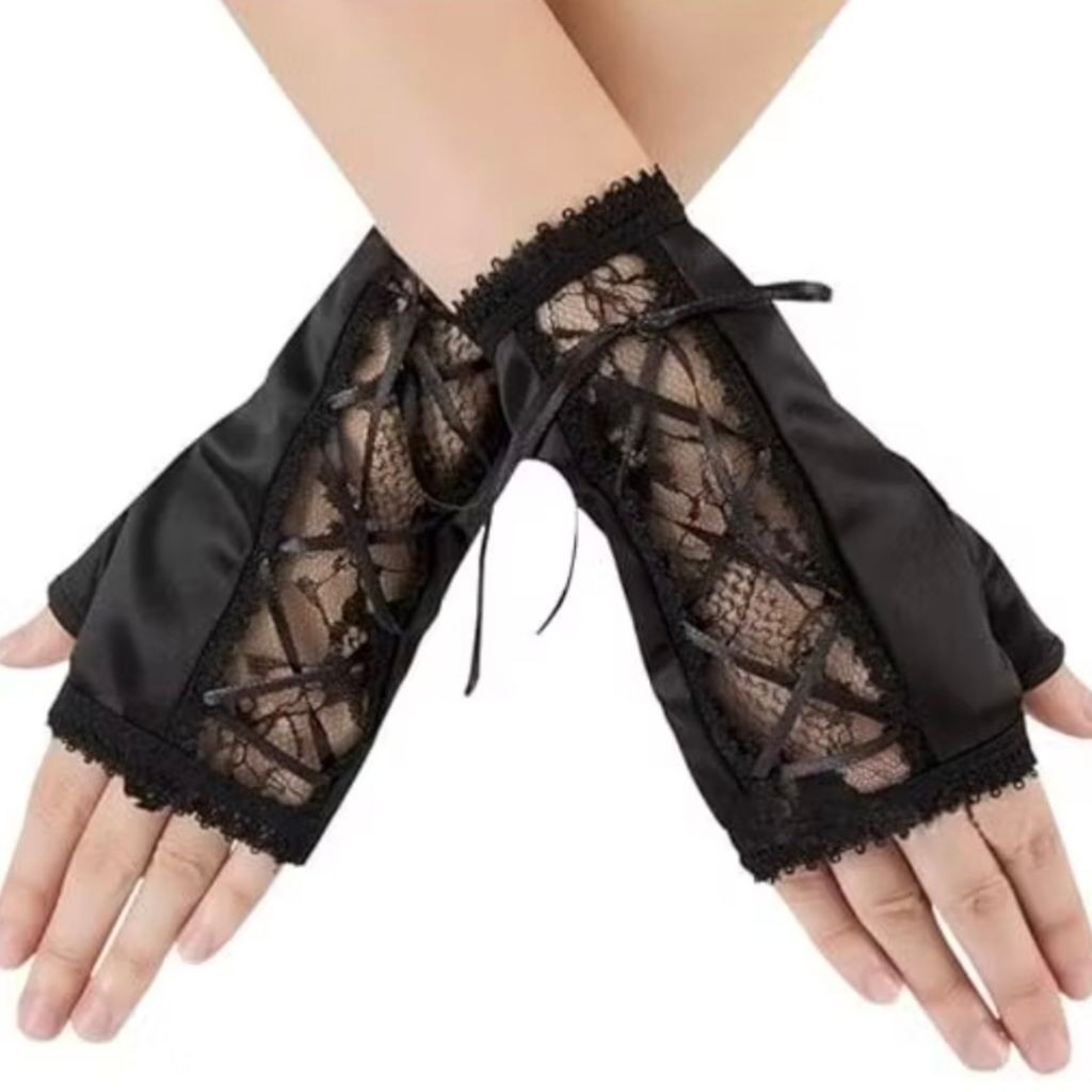 Sarung Tangan Gothic Punk Style Setengah Jari Wanita Gothic Gloves