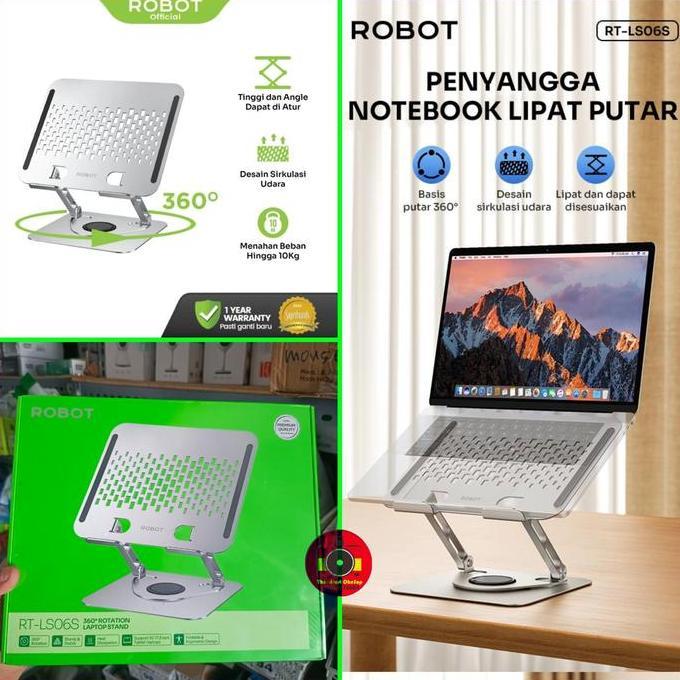 BEBAS ONGKIR - ROBOT Stand Laptop Holder RT-LS06S LS06S Rotatable Swivel Holder Lapto