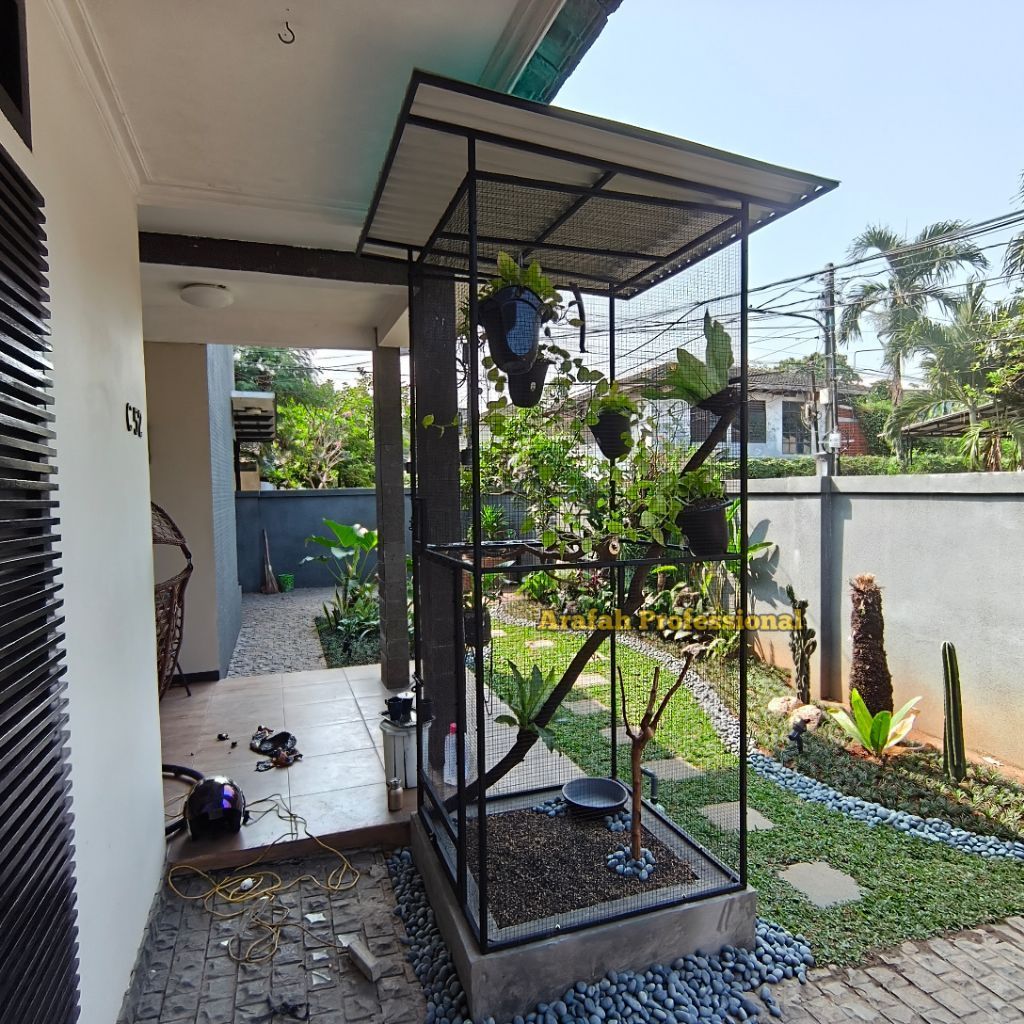 Kandang Burung Aviary Minimalis Fullset Tanaman Besi Kuat Ternak Koloni Lovebird Murai Finch Kenari 