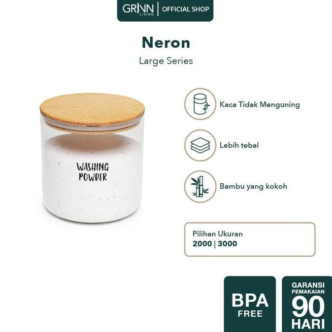 (COD) GRINN LIVING Neron Jar / Toples Kaca Tutup Kayu / Bambu untuk Tempat Spaghetti / Pasta / Beras