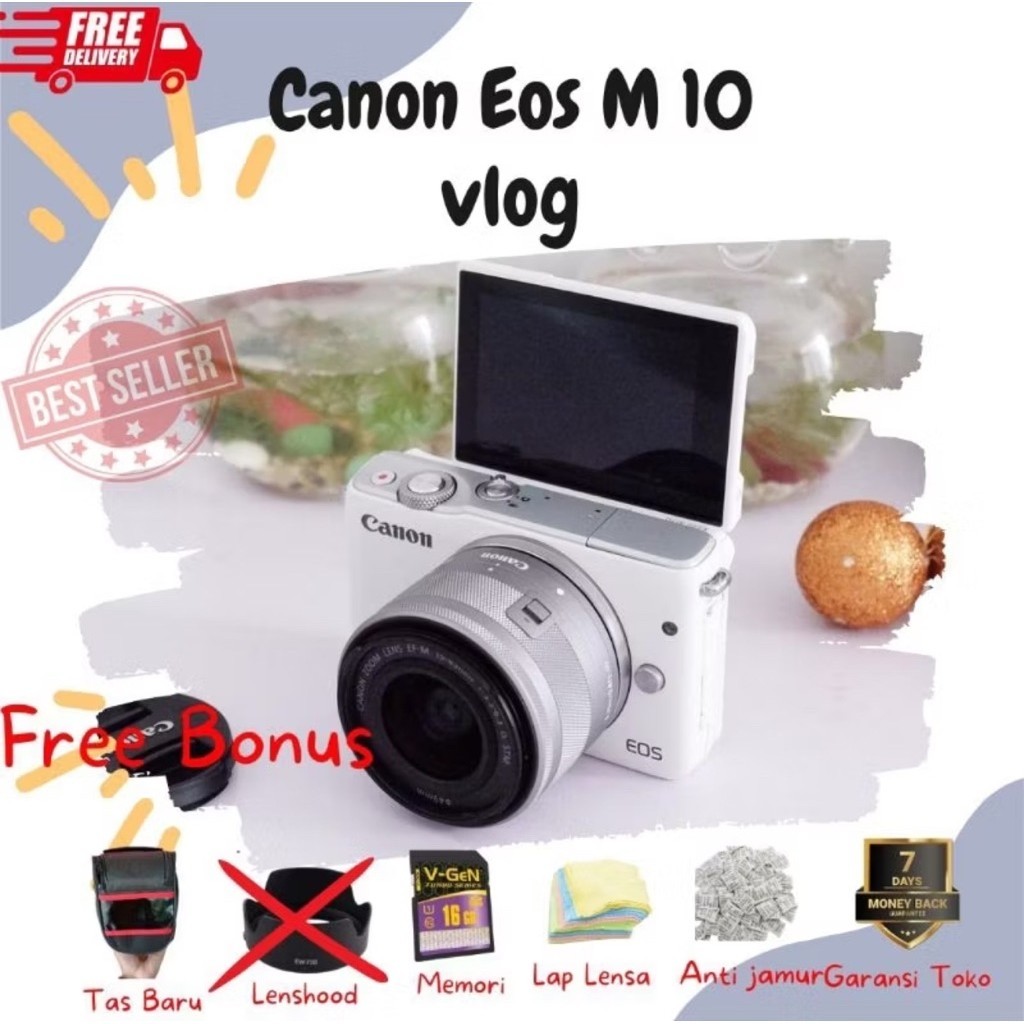 Kamera canon eos m10 + kit 15-45Mm +Memori+Tas baru dan garansio