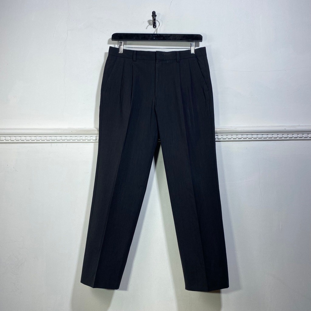 BLACK WOOL PINSTRIPE TROUSERS WP54