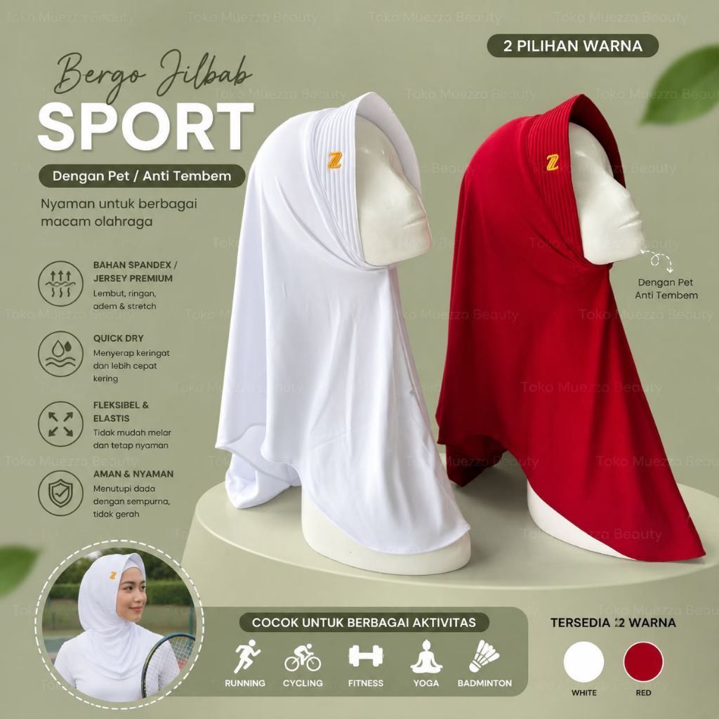 Muezza Beauty - Jilbab Hijab Bergo Instant Olahraga Pet Pad Namira Sport