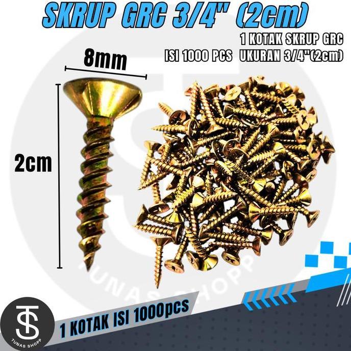 Sekrup Grc 3/4" (2Cm) 1 Kotak Isi 1000 Pcs / Sekrup GRC Ukuran 3/4 Inch / Sekrup GRC Tahan Karat / B
