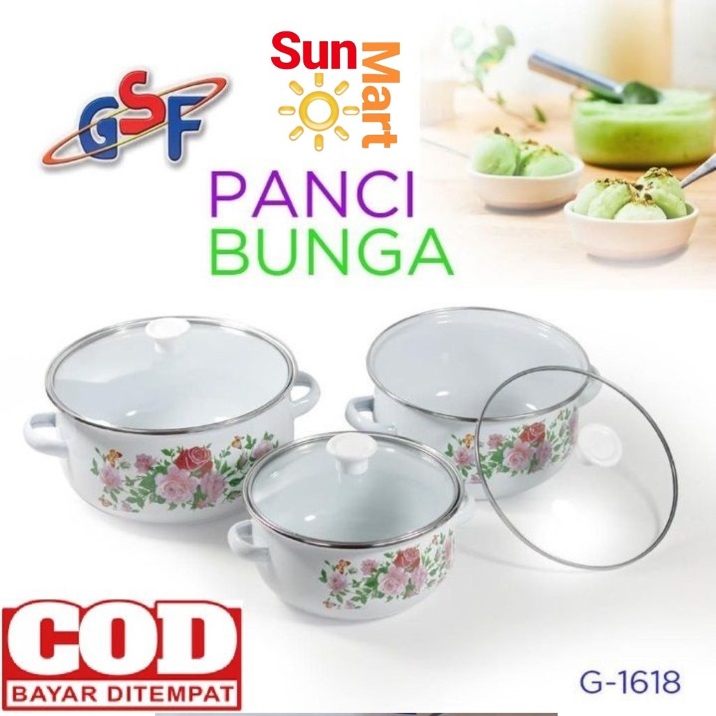 Panci Enamel Set Bunga GSF 1618 isi 3 Beranak