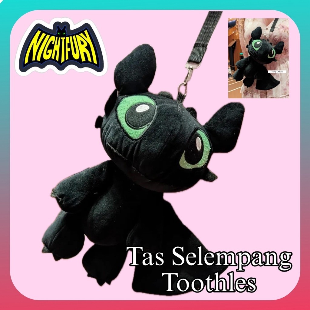 [ READY] TAS SELEMPANG DRAGON TOOTHLES NIGHT FURRY | TAS BONEKA TOOTHLES NIGHT FURRY