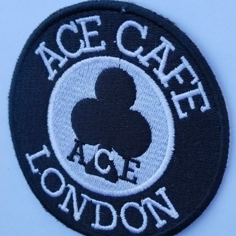 Bordir Ace Cafe London Bulat Hitam Putih Emblem LegendarisBordir Ace Cafe London Bulat Hitam Putih E