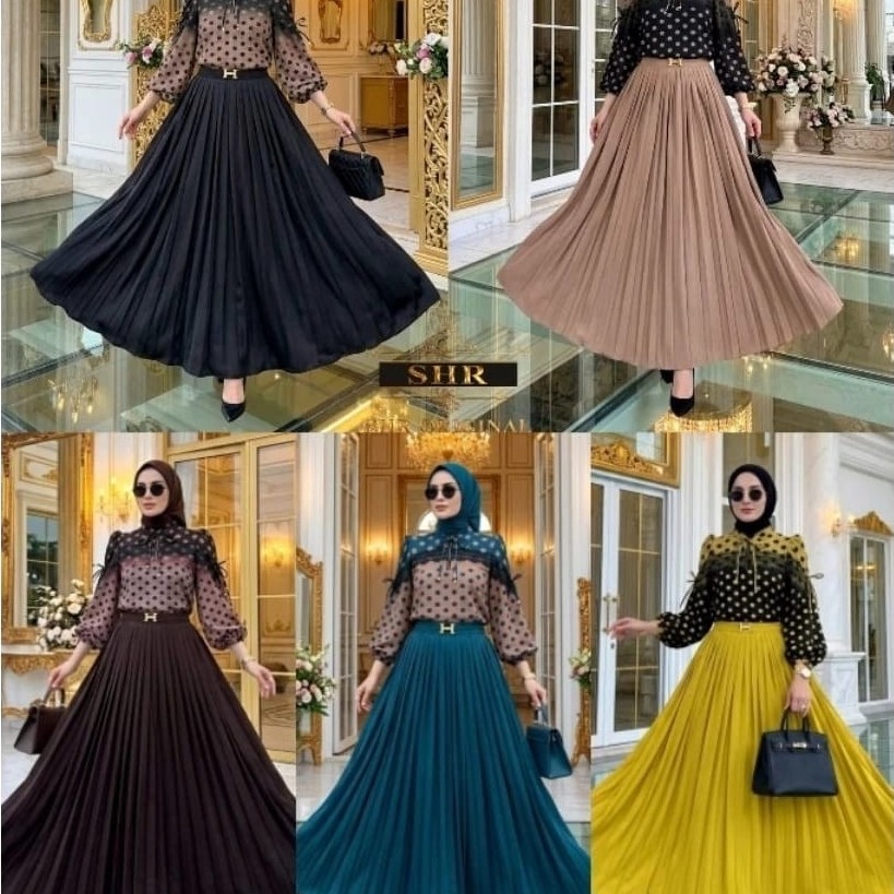 SHR ORI READY SETELAN ROK KIYAMOY POLKADOT WOLLFIS GRADASI BY SHR ORI