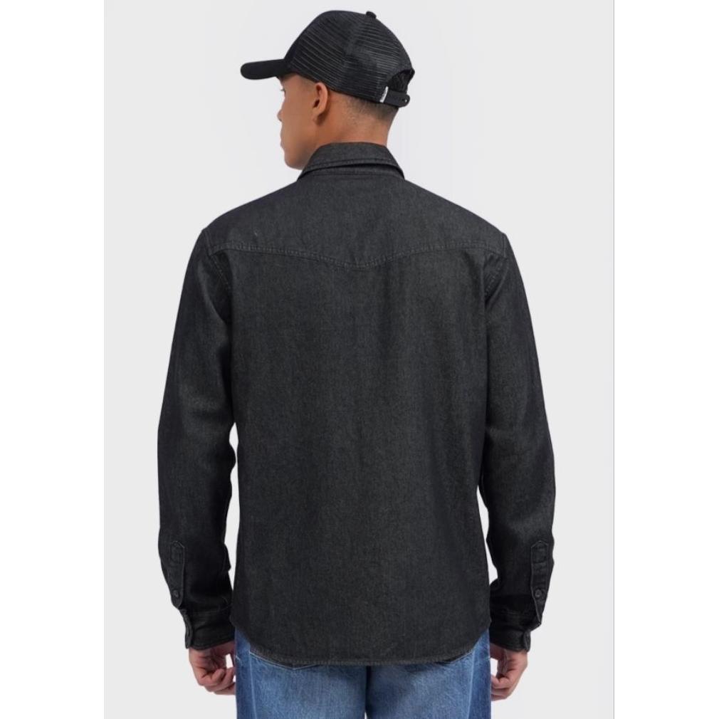 Free Ongkir Wrangler Kemeja Denim Pria Lengan Panjang Black Wash Original - Kemeja Jeans Hitam Cowok