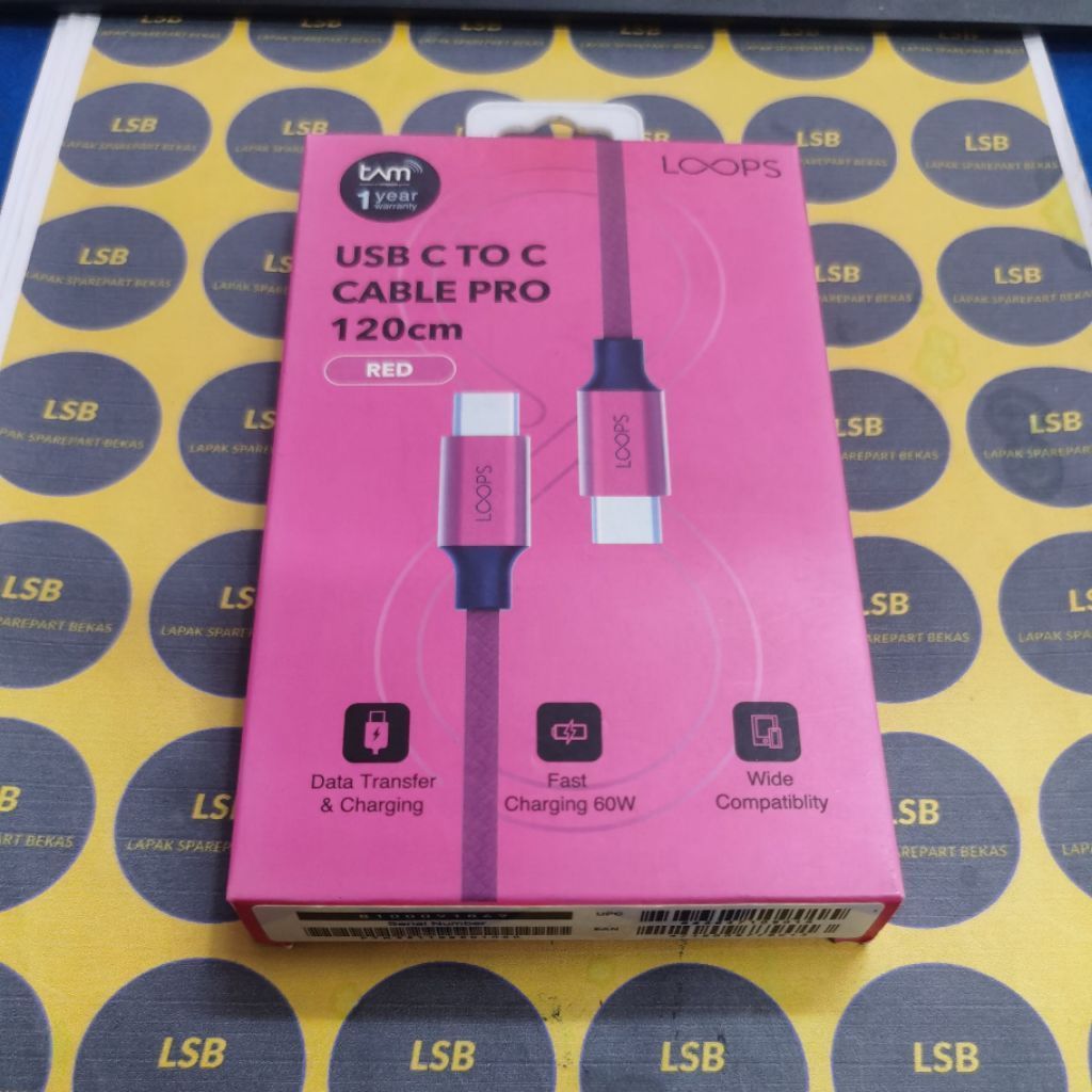 USB CABLE C TO C LOOPS CABLE PRO 120cm ASLI ORIGINAL LOOPS