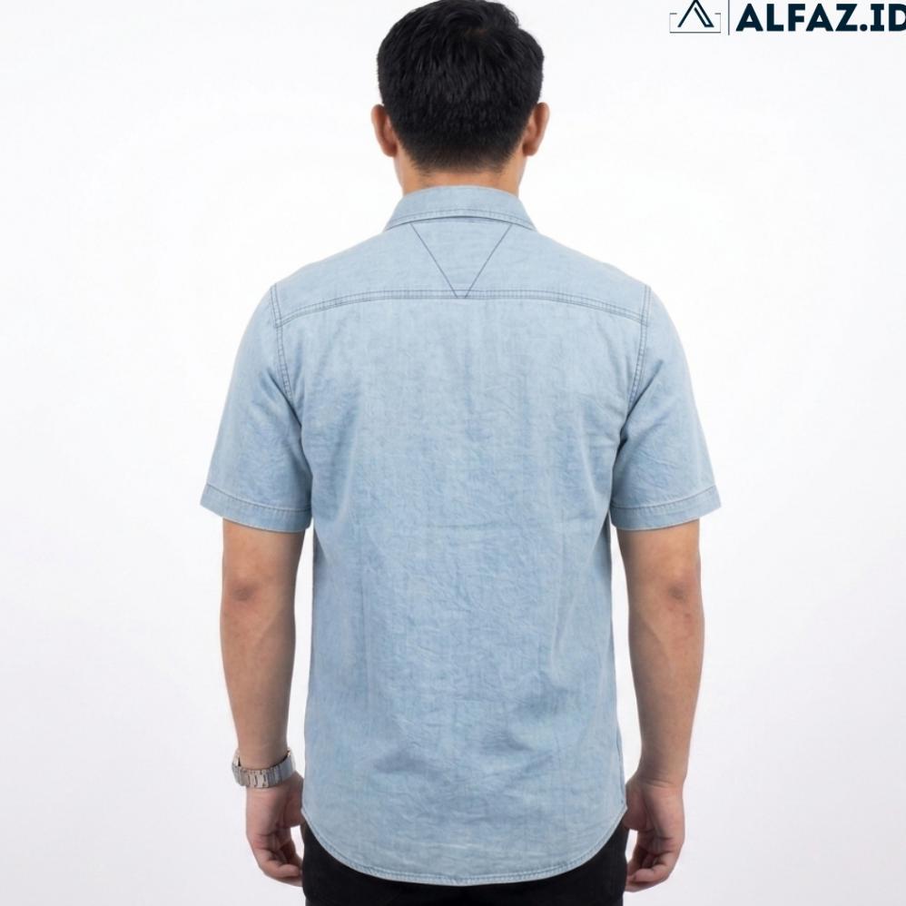 Diskon Baju Kemeja Jeans Lengan Pendek Bahan Soft Denim Levis Pria Dewasa Premium