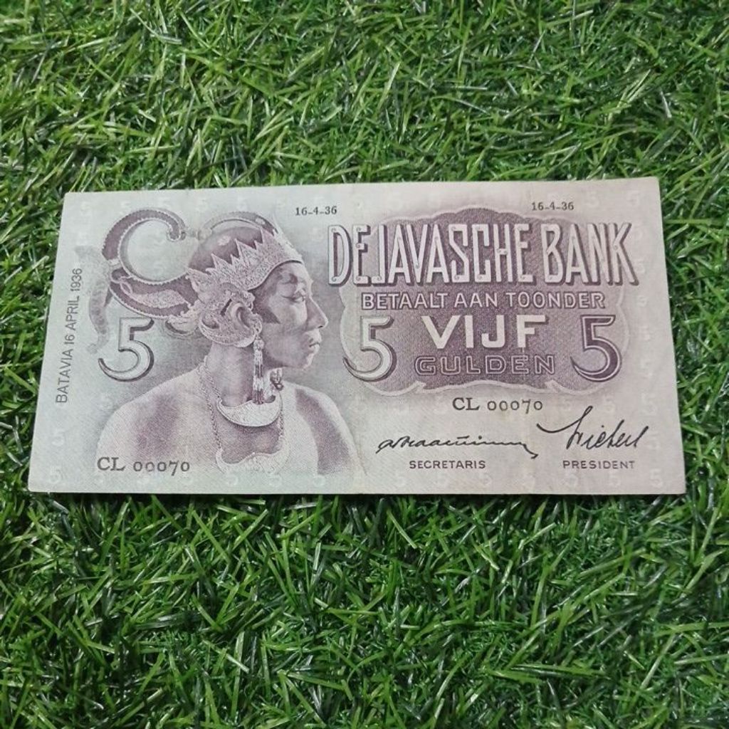 Uang kuno 5 gulden wayang ori