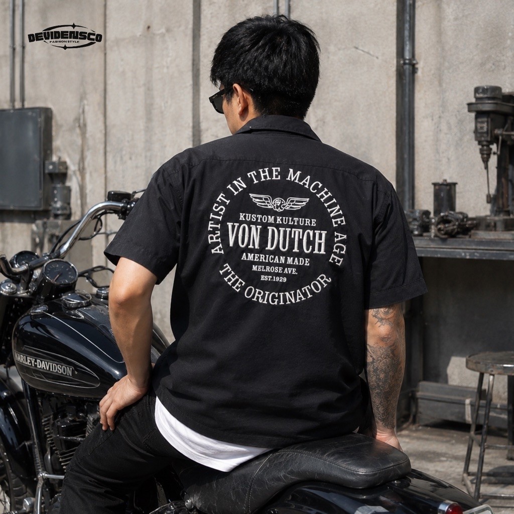 V0nD*tch WorkShirt Original Pria | Kemeja Pria Lengan Pendek Black Fullbordir VW-07