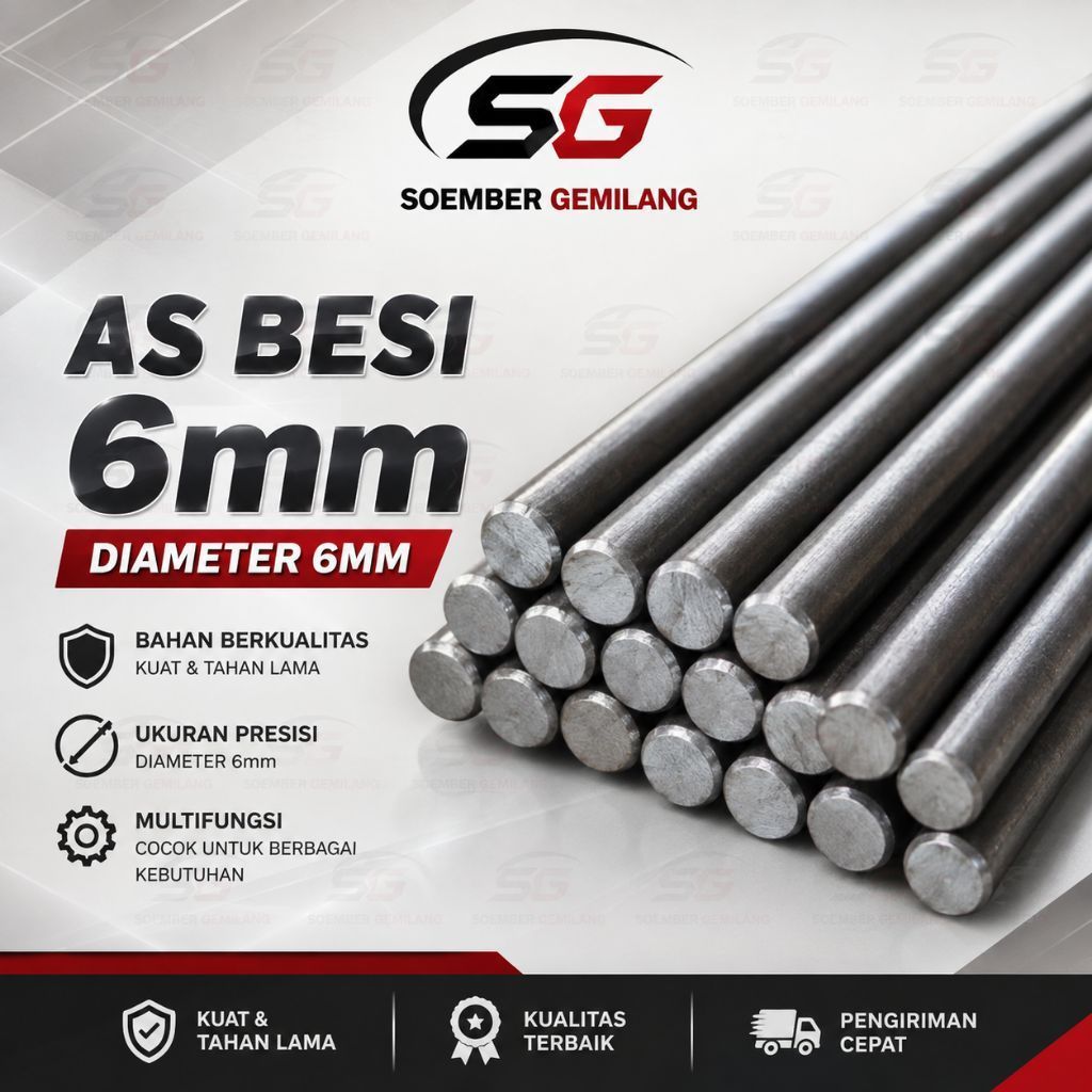 As besi diameter 6mm x 300mm as besi bulat padat