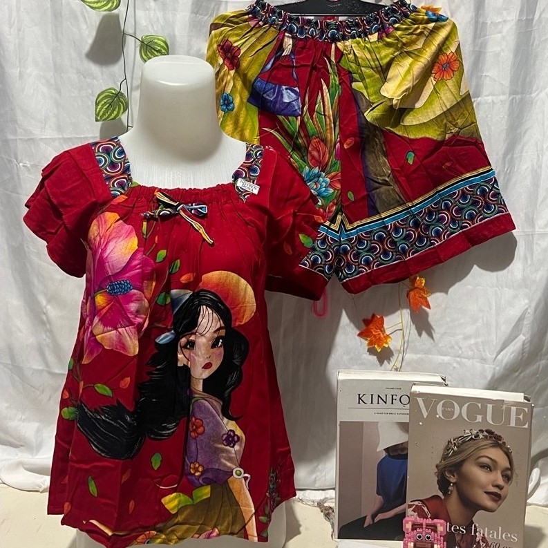 Setelan Lie Ing / Dipakemama Celana Pendek Tangan Susun Baju Tidur Hotpant Batik Lie Ing TS Print Uk