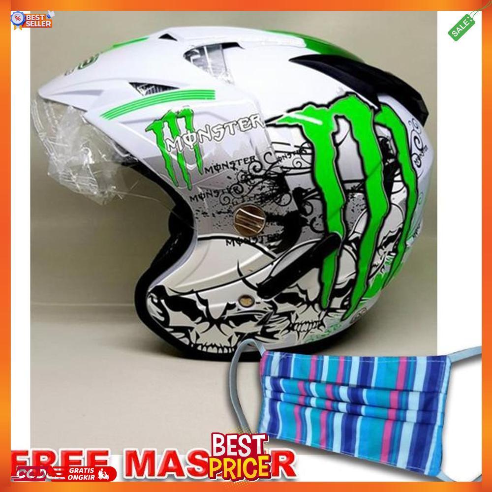 Helmet Double Visor BXP Motif Monster - Putih