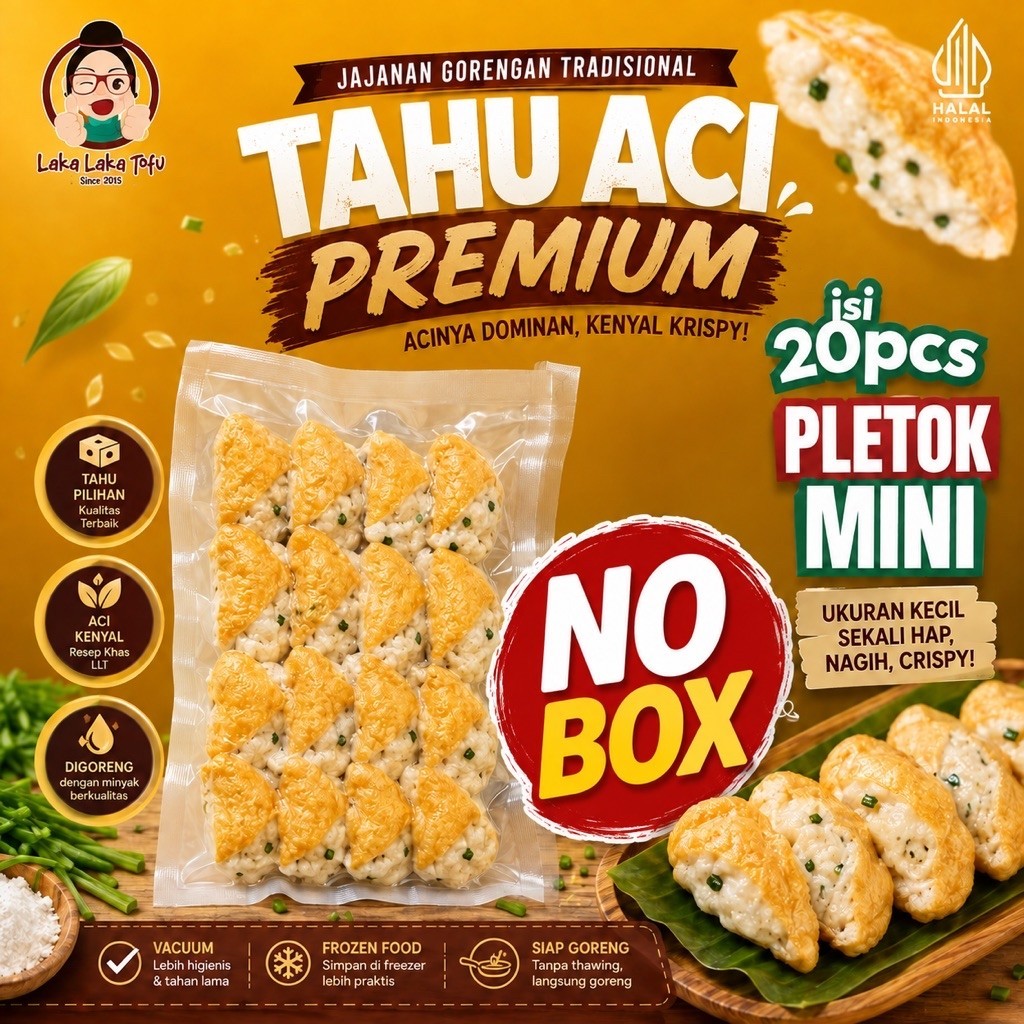 Tahu Pletok MINI TANPA BOX isi 20 pcs Laka-Laka Tofu Cemilan Gorengan Vacuum Khas Tegal Asli