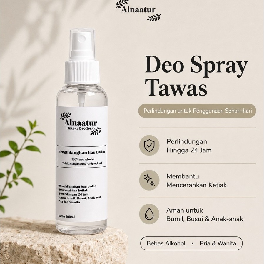 Deodorant Spray Tawas Cair Natural Herbal 100ml Anti Bau Ketiak,  Bau Kaki, Anak Bumil Busui Pria Wa
