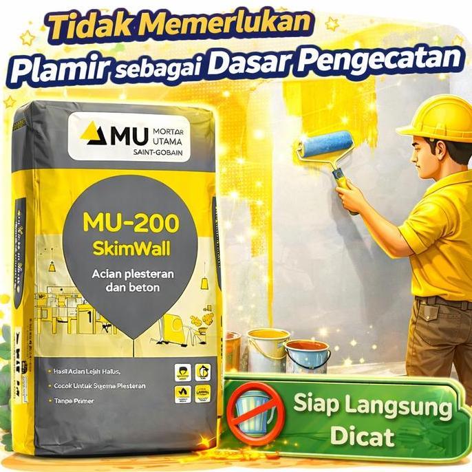 [] MU-Weber MU 200 SKIM WALL MORTAR SEMEN INSTAN ACIAN PLESTERAN DAN BETON 20 KG Merah Paint Mudah D