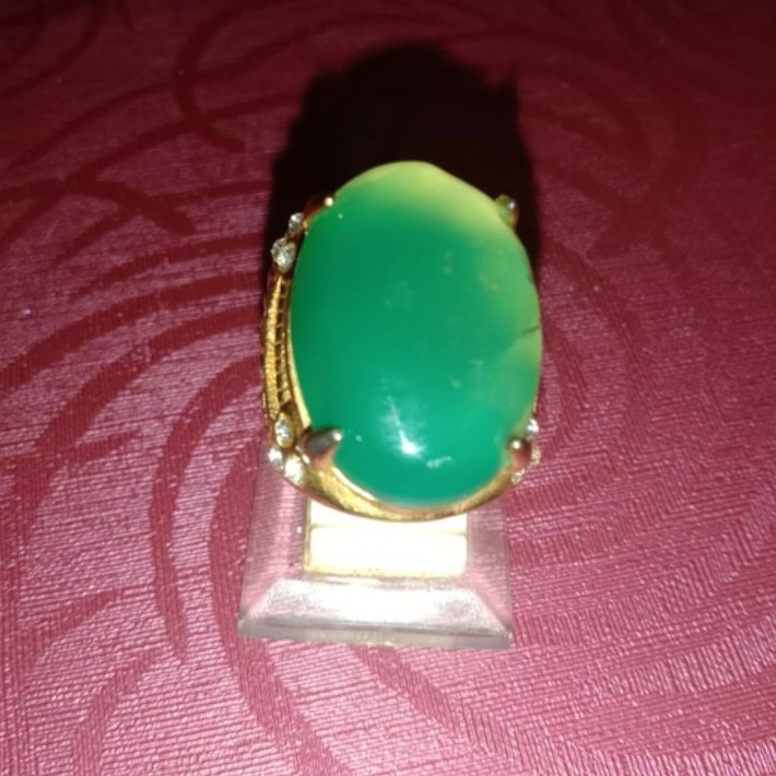 Cincin Batu Green Chalcedony | Batu Kalsedon Hijau | Ring Titanium Gold | Pria