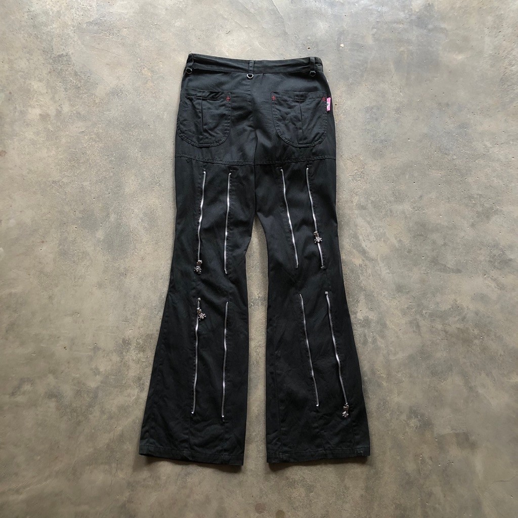 celana mad punk flare multizipper