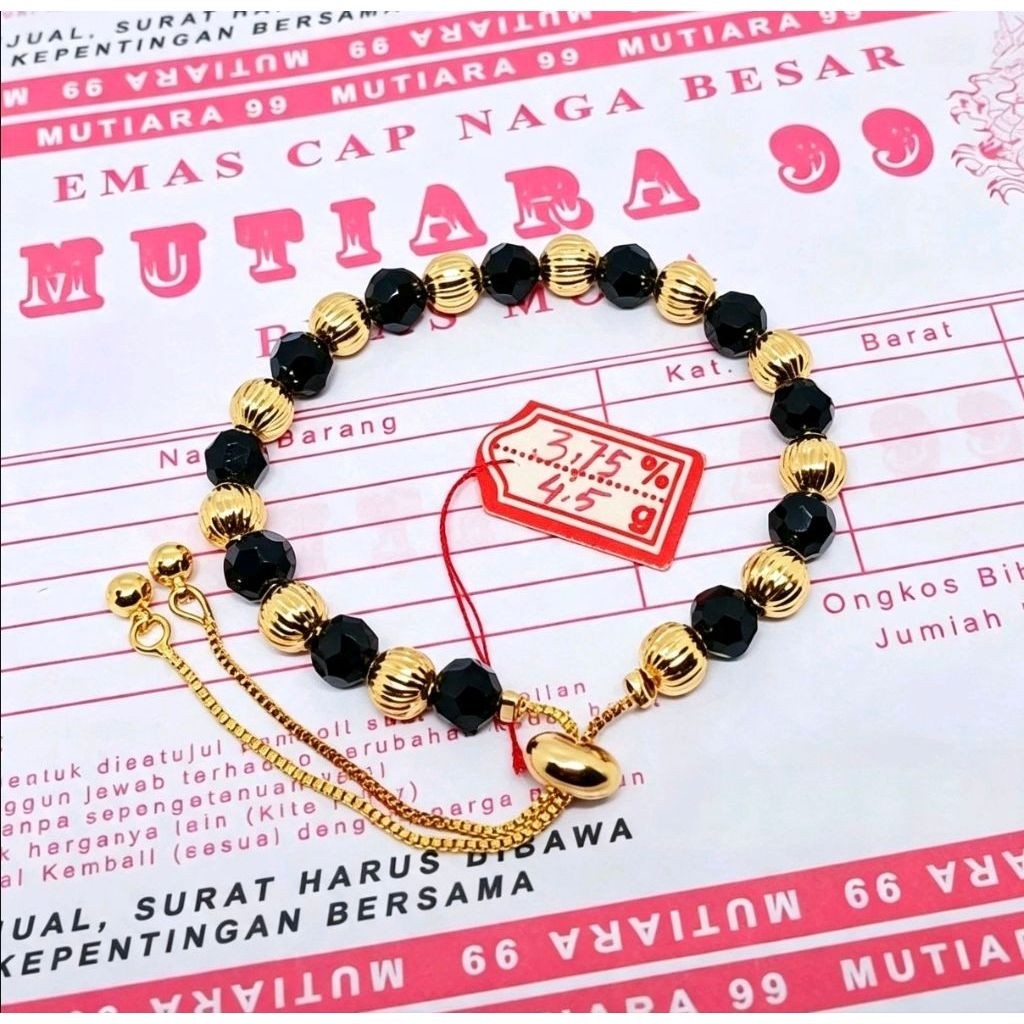 GELANG SERUT BATU HITAM BRACELET PERHIASAN WANITA BERLAPIS EMAS MUDA FREE SURAT DARI TOKO