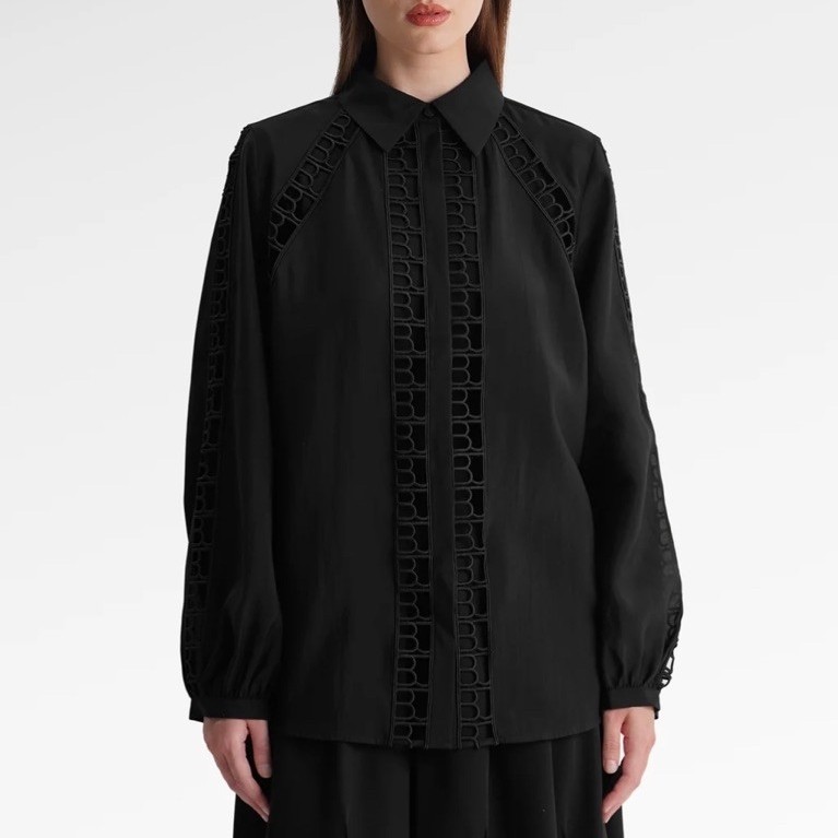 BENANG JARUM BJ CATHERINE LACE SHIRT BLACK BS BUTTONSCARVES NEW READY SIAP KIRIM BUKAN AS IS WAREHOU