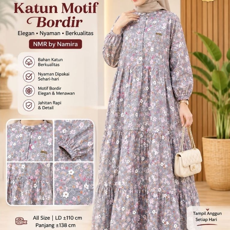 Midi dress Katun Motif Bordir NMR by Namira All Size