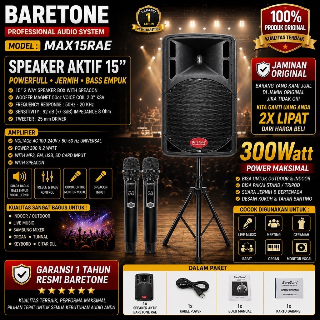 Speaker Aktif Baretone Max15Rae Original Speaker aktif Baretone 15inch