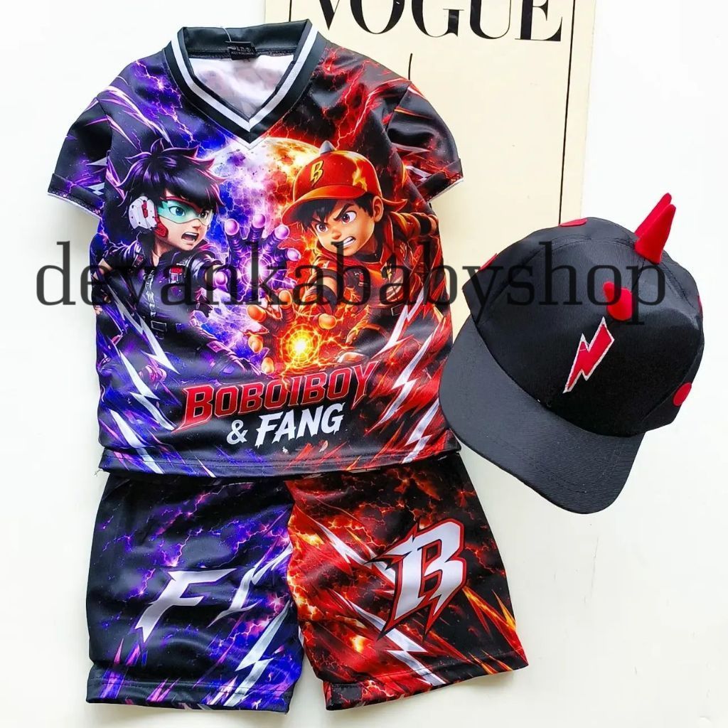 SETELAN BAJU BOBOIBOY DAN FANG ANAK LAKI LAKI BAHAN JERSEY PREMIUM BAGUS UMUR 2-10 TAHUN