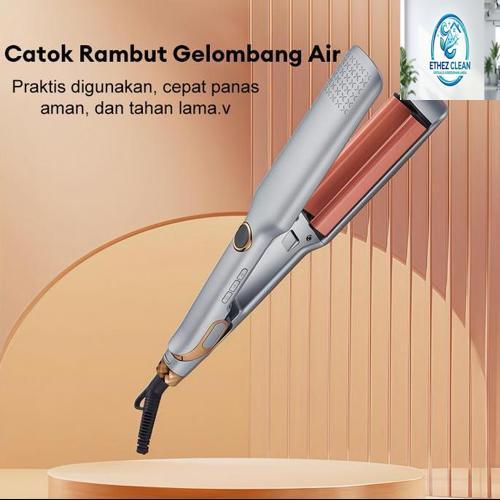 Catok Rambut Gelombang Air V2058 Dua Ukuran 19mm/11mm Suhu 100-230C Ion Negatif LCD Digital Pemanasa
