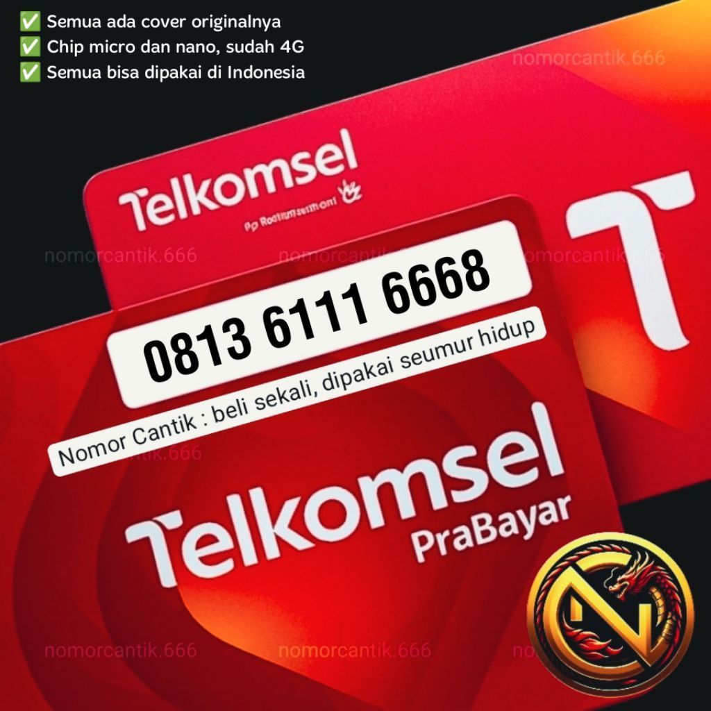 Nomor Cantik Kartu Perdana SimPATI dan As Telkomsel 0813 6111 6668 dobel tripel 111 666 hoki 168