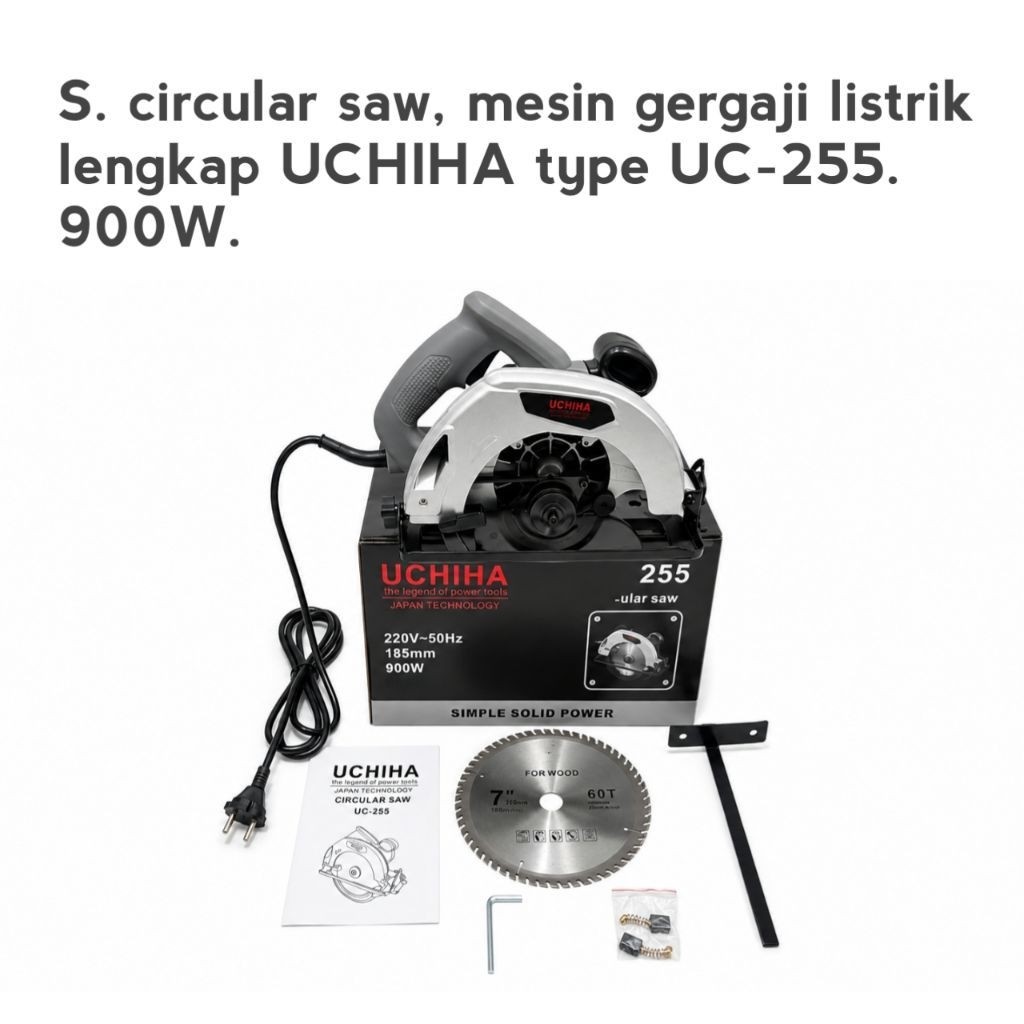 Mesin Gergaji Listrik UCHIHA UC-255 Circular Saw 900W 185mm untuk Kayu