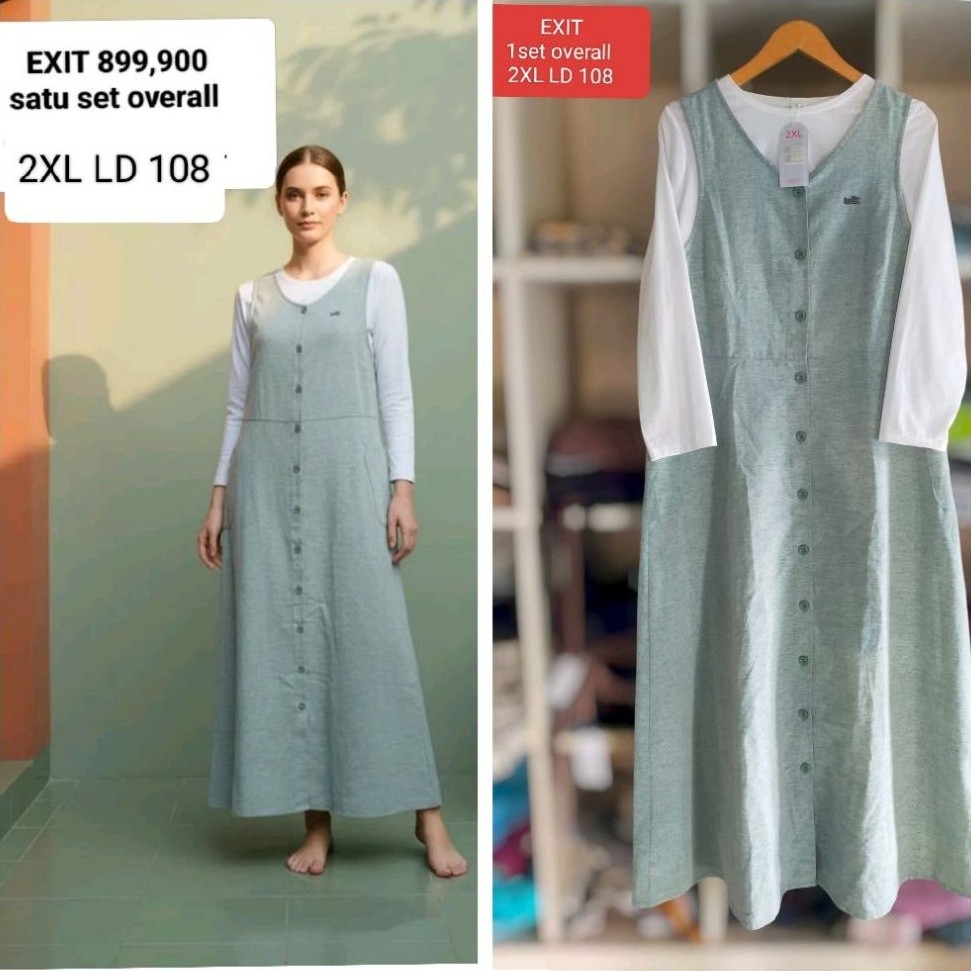 Set Overall Wanita EXIT 899.900 2XL LD 108 Dress Panjang Tanpa Lengan dengan Blouse Putih