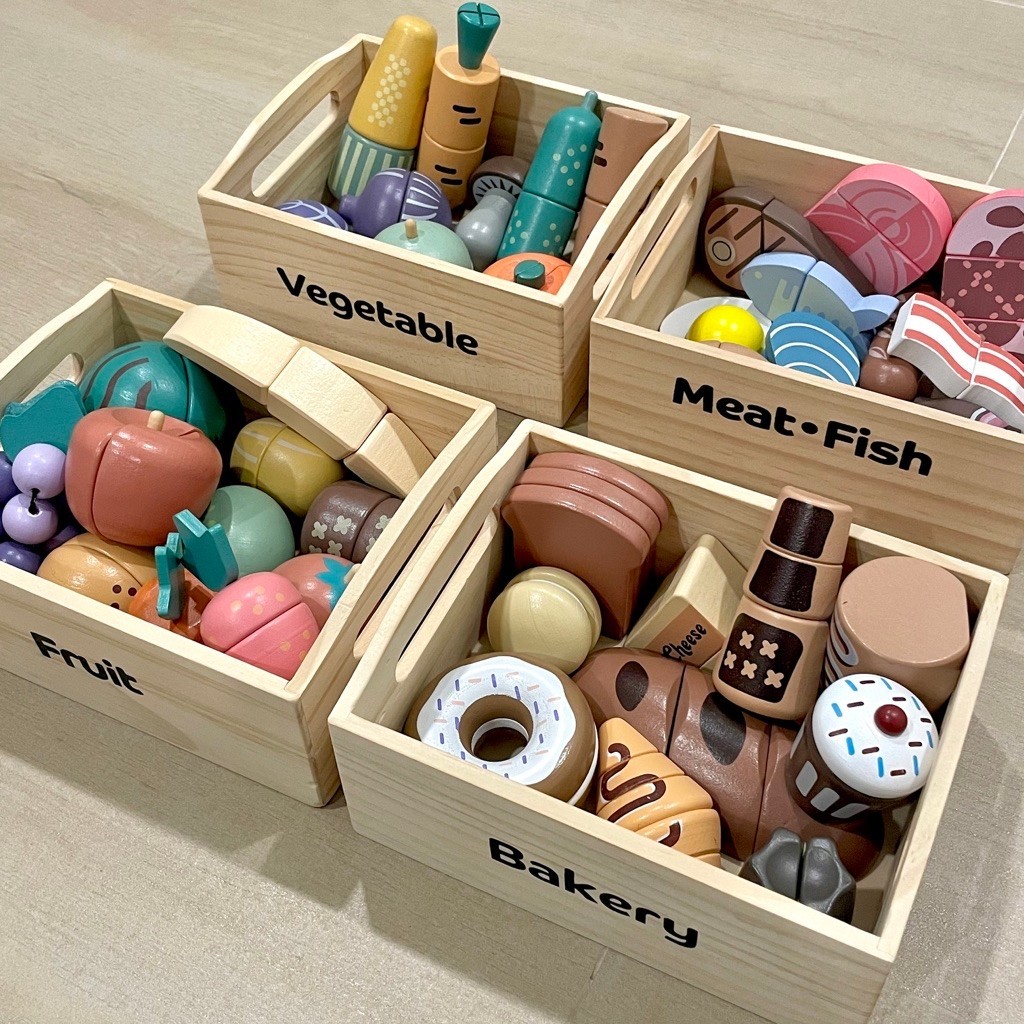 NEW / BARU Wooden Toys | Mainan Kayu Buah Potong Sayur Kue Cake Masakan Printilan Perkayuan Keranjan