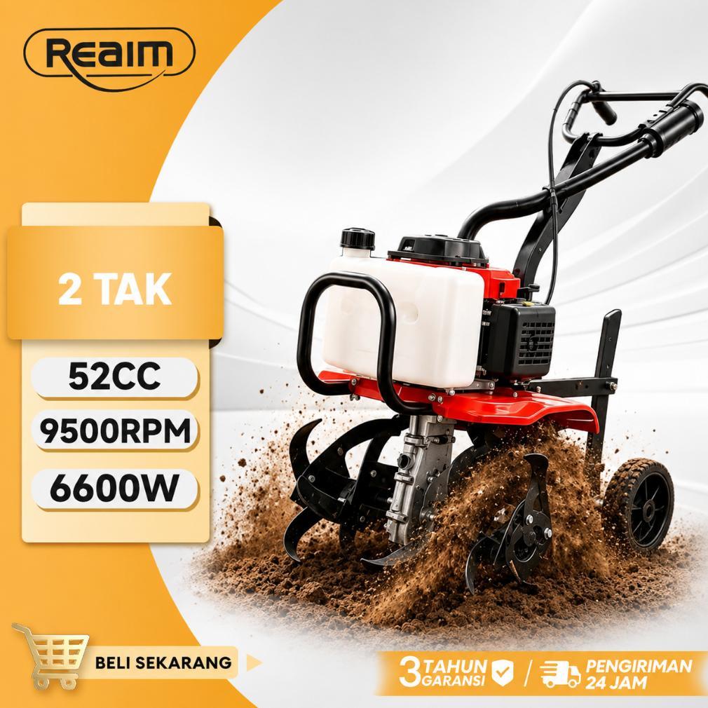 Reaim Cultivator Mini Tiller Bensin Traktor Sawah Mesin 2TAK Mini Power Cultivator Tiller