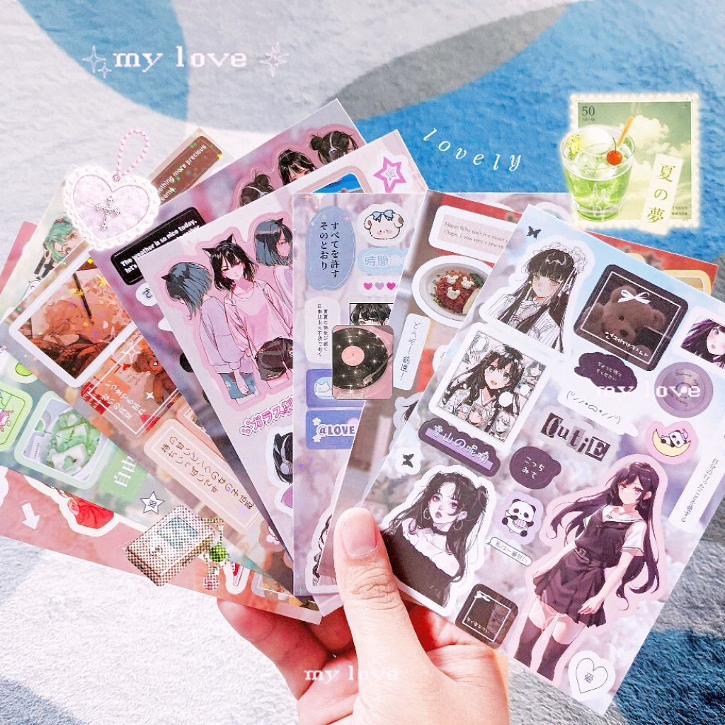 Stiker Sheet Japanese Style, Tema Majalah Manga Anime Jepang, Sticker Juminocore Japanese Book Aesth