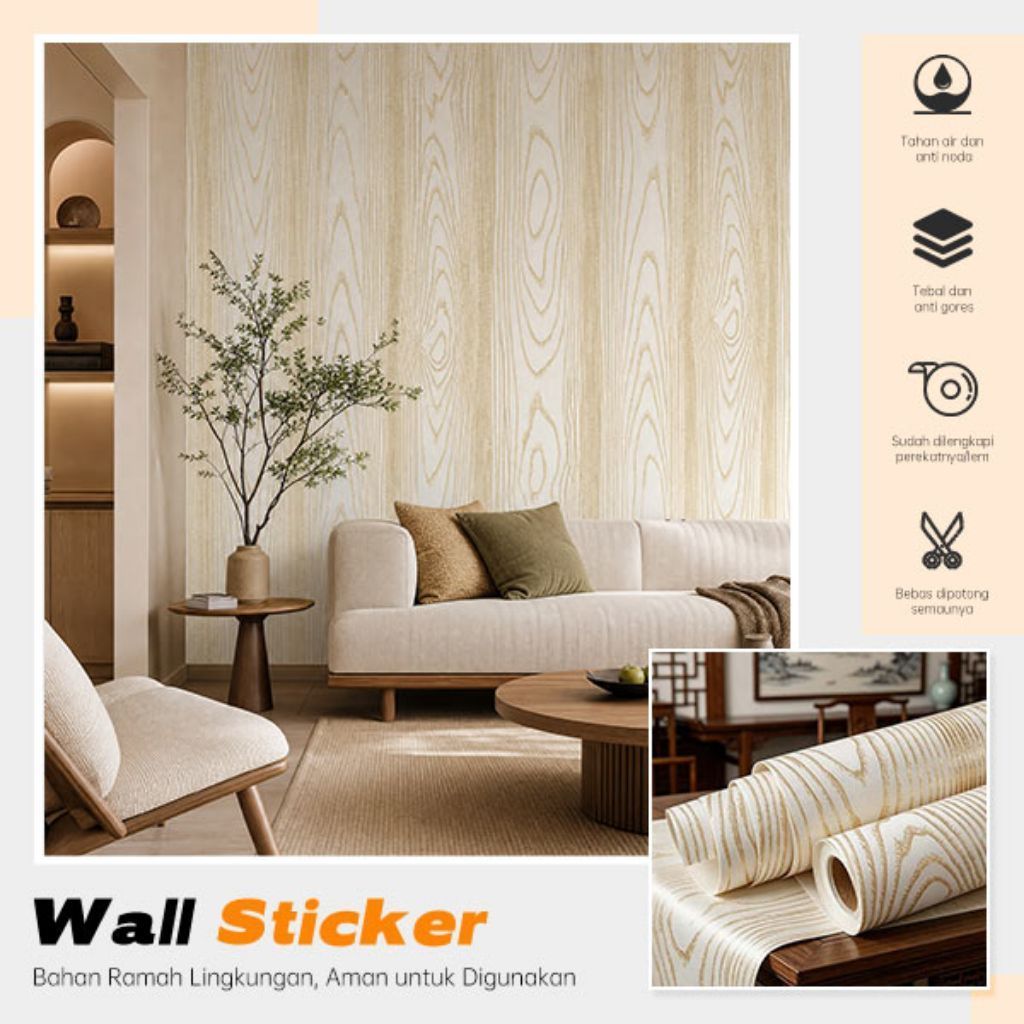 Wallpaper Dinding Sticker Kayu Marmer Pvc Pelapis Lemari Meja Pintu