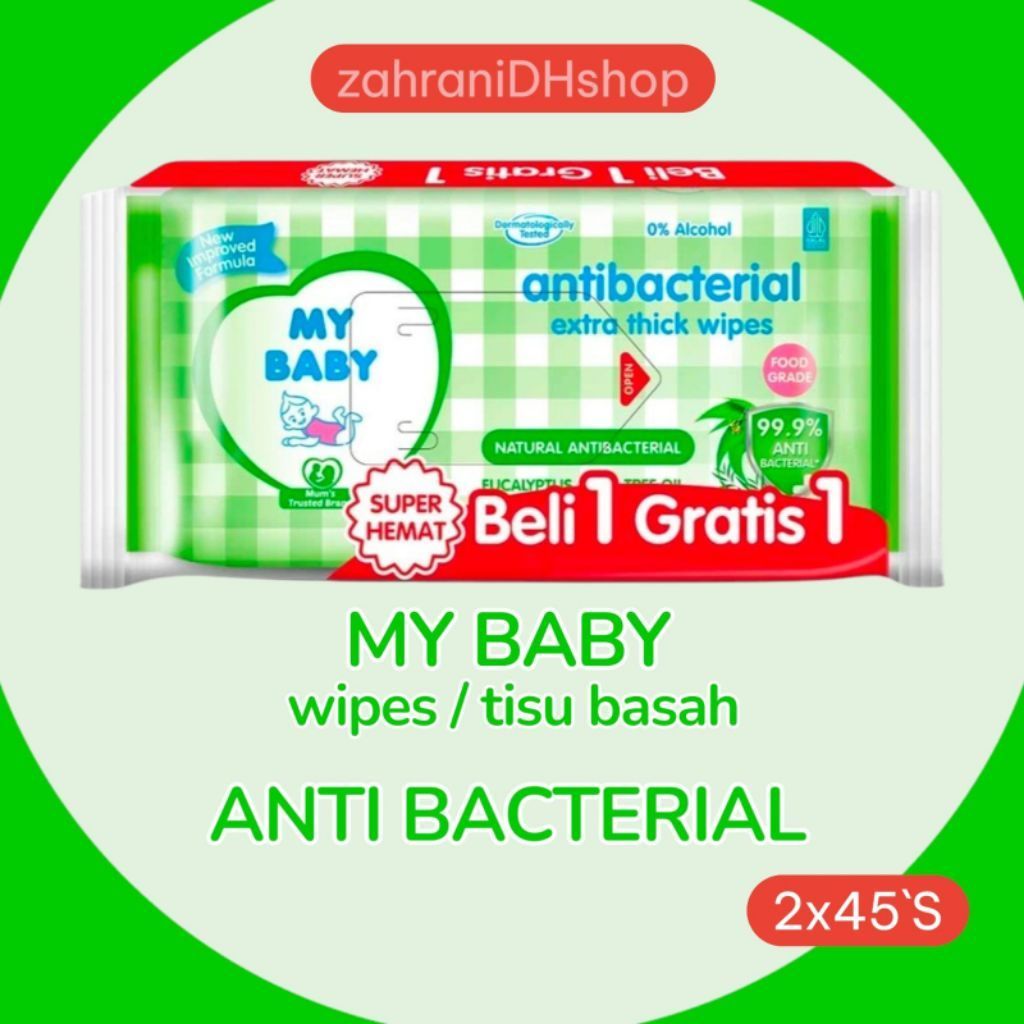 ~zahraniDHshop~ My Baby Wipes/tisu basah Anti Bacterial 2X45's
